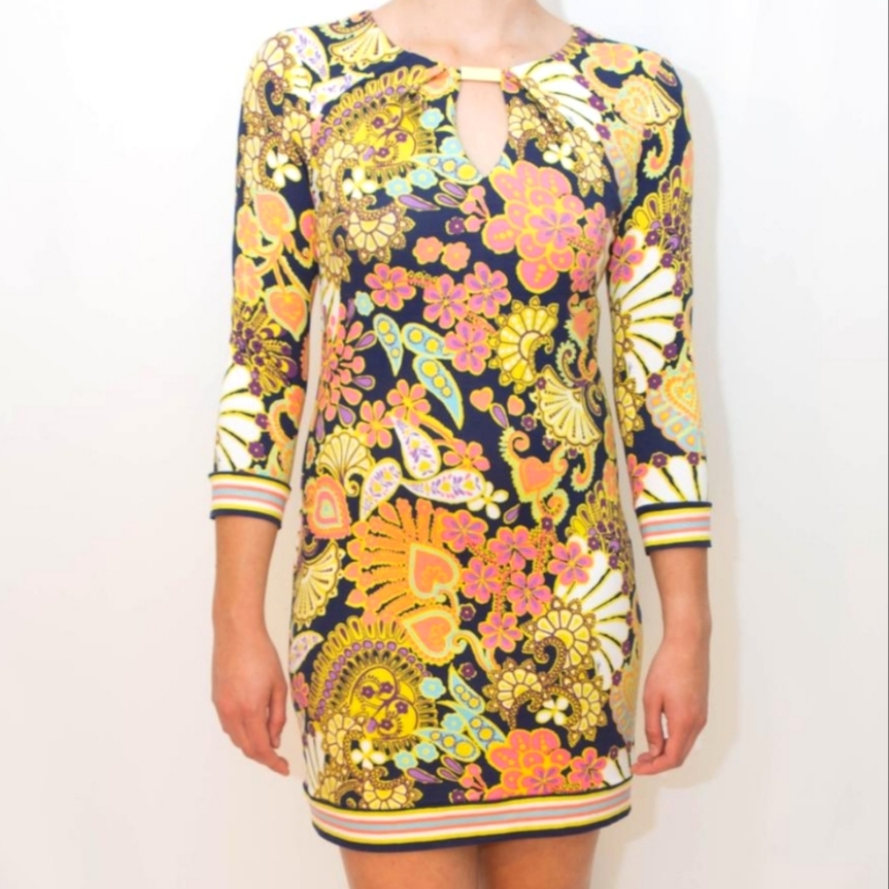 Trina Turk Melia 3/4-Sleeve Floral-Print Shift Dress size 8